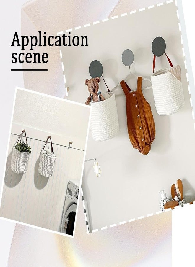 SOFPLATE 7.1 x 9.8 x 4.7 Inch Hanging Woven Basket Cotton Wall Basket with Handle White Rope Multifunction Macrame Closet Shelf Organizing Storage Wall Mounted Bin for Kitchen Room Fruit Plants Towels - Image 4